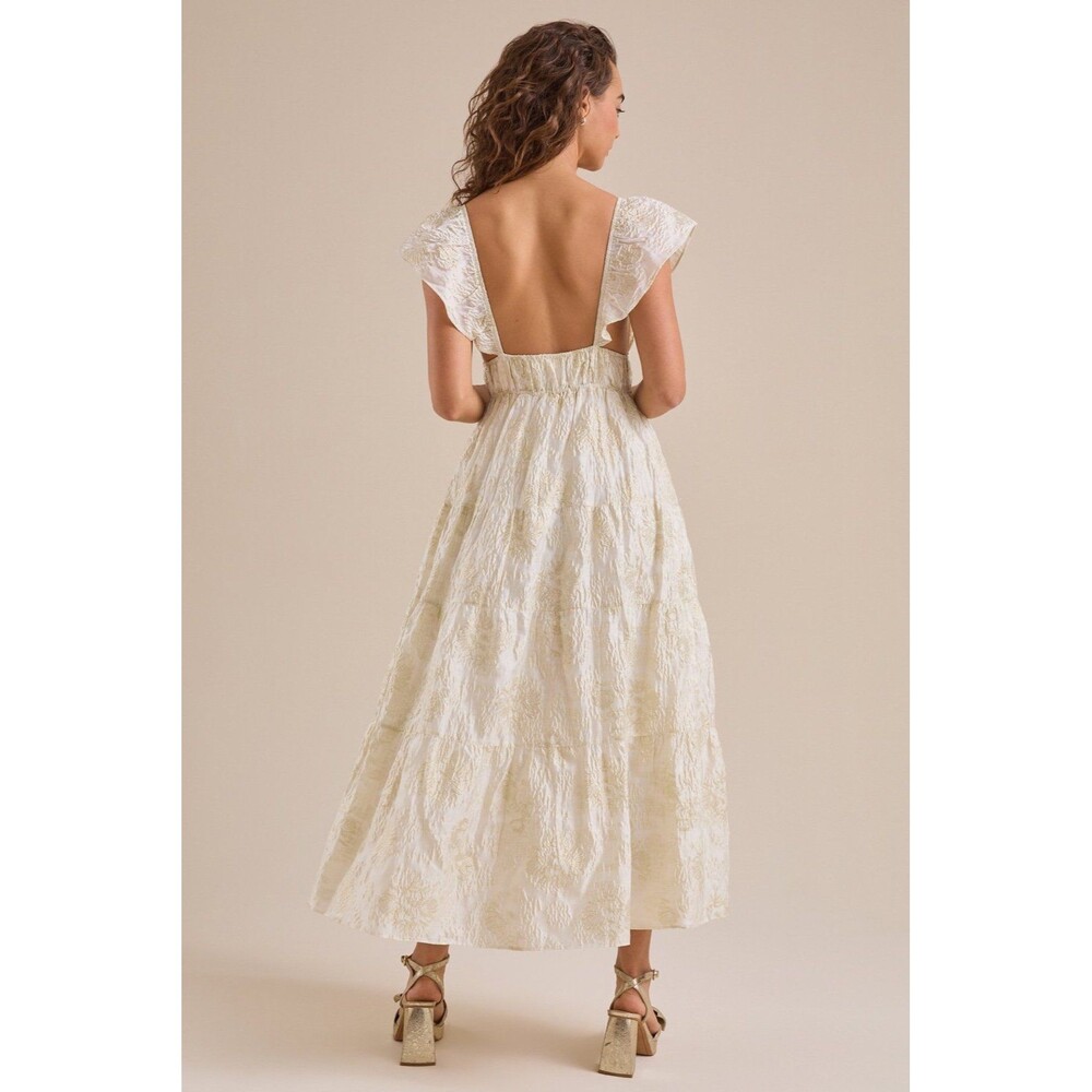 NWT Altar’d State Athena Shimmer Maxi Dress Cream-Gold Women’s Size Small - Picture 3 of 8